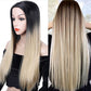 AOSIWIG Ombre Brown Straight Long Synthetic Wigs for Women Black Pink Blue Purple Wigs 24 inch Cosplay Wigs  6 Colors